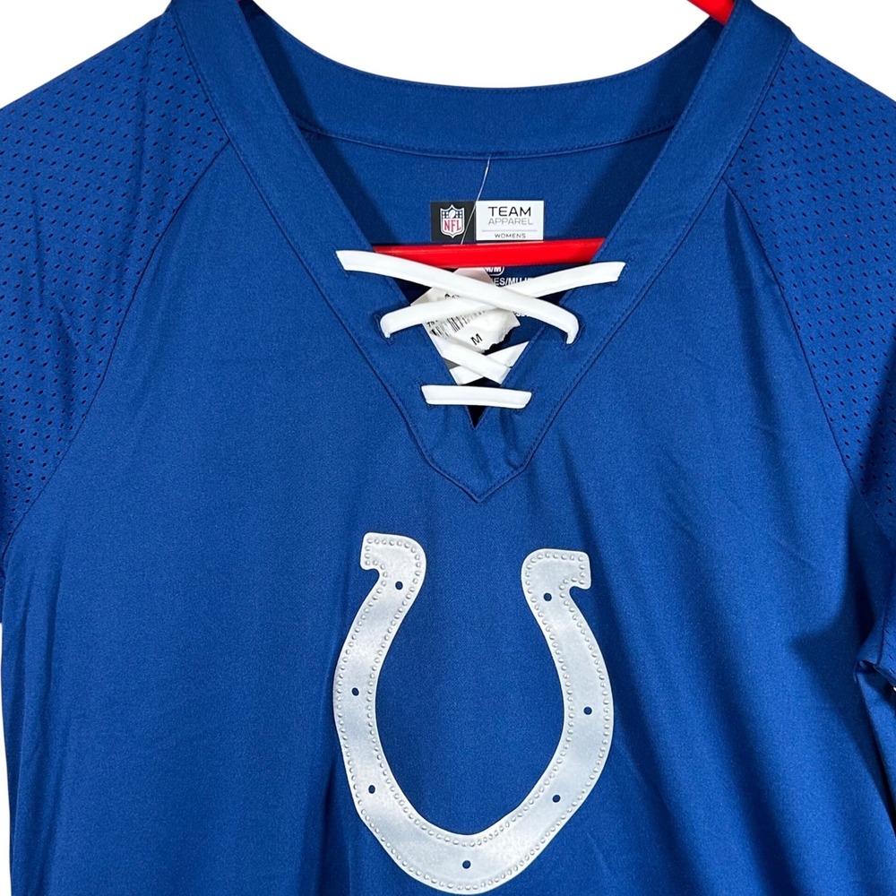 NFL Team Apparel Indianapolis Colts‎ Womens Blue Lace Up Jersey Mesh Top Medium